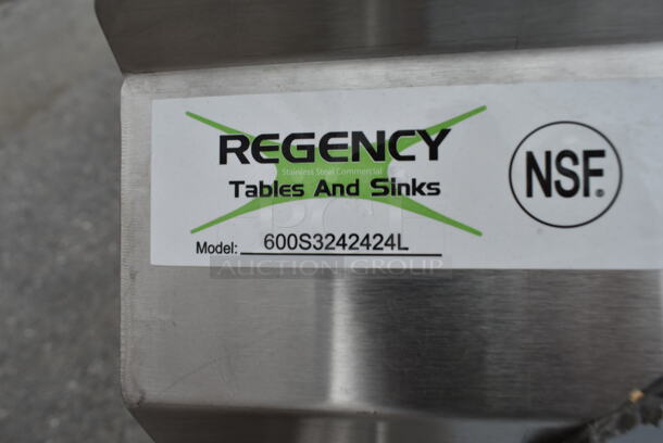 BRAND NEW SCRATCH AND DENT! Regency 600S3242424L Stainless Steel Commercial 3 Bay Sink w/ Left Side Drain Board. No Legs. Bays 24x14.  - Image 7 of 7