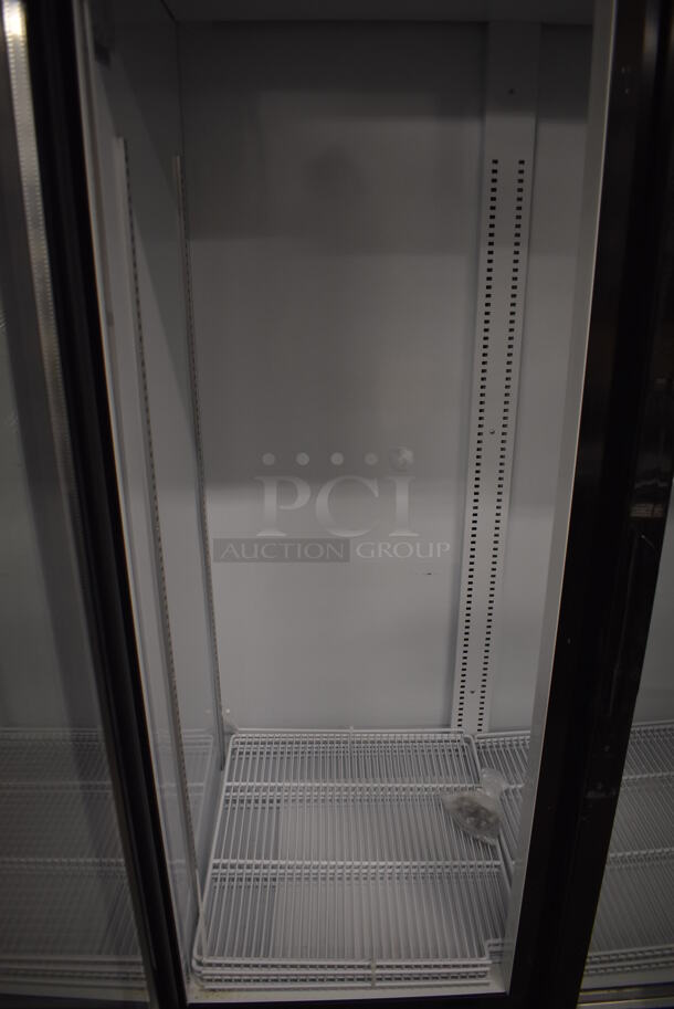 BRAND NEW SCRATCH AND DENT! KoolMore MDR-2GD-35C Metal Commercial 2 Door Reach In Cooler Merchandiser w/ Poly Coated Racks on Commercial Casters. 115 Volts, 1 Phase. 45x29x80. Tested and Working! - Image 4 of 5