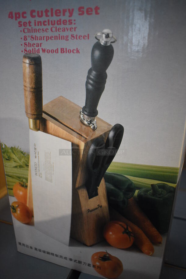 12 BRAND NEW IN BOX! Precisian Pro 4 Piece Cutlery Set Including Wooden Knife Block, Chinese Cleaver, Sharpening Steel and Shear. 12 Times Your Bid! - Image 4 of 5