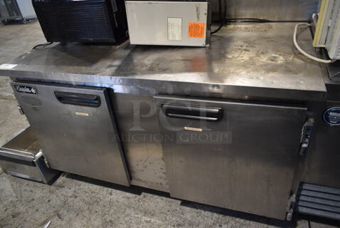 2017 Leader ESLB00 S/C Stainless Steel Commercial 2 Door Undercounter Cooler on Commercial Casters. 115 Volts, 1 Phase. Tested and Does Not Power On