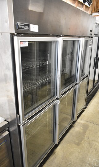 Endura MNR806SSG/0 Stainless Steel Commercial 6 Half Size Door Reach In Cooler Merchandiser w/ Metro Shelving Unit. 115 Volts, 1 Phase. Tested and Working!