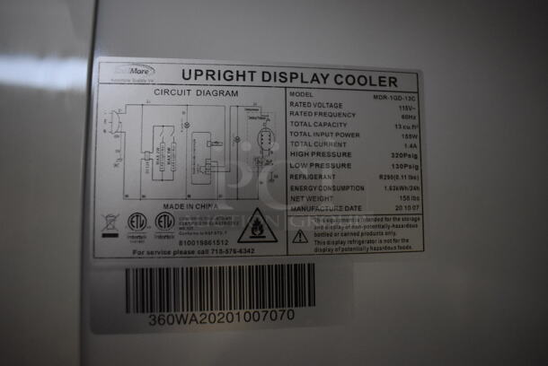 BRAND NEW SCRATCH AND DENT! KoolMore MDR-1GD-13C Metal Commercial Single Door Reach In Cooler Merchandiser w/ Poly Coated Racks. 115 Volts, 1 Phase. 23x24x78. Tested and Working! - Image 6 of 6