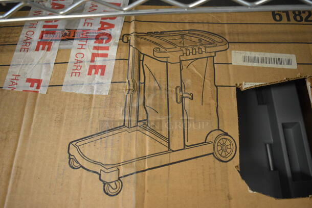 BRAND NEW IN BOX! Rubbermaid Gray Poly Cleaning Cart on Casters. - Image 1 of 4