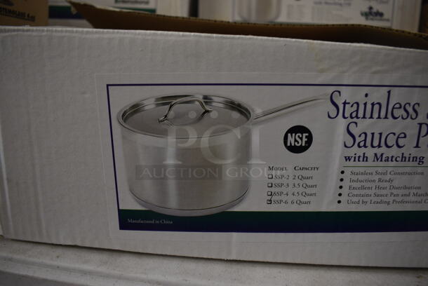BRAND NEW IN BOX! Update SSP-6 Stainless Steel 6 Quart Sauce Pot w/ Lid. 18x10x5