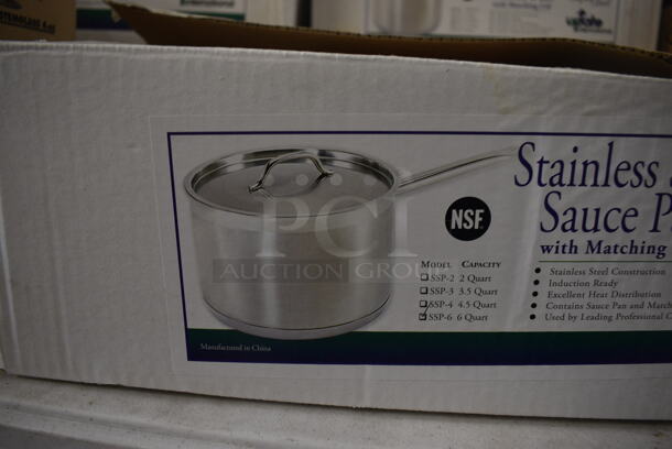 BRAND NEW IN BOX! Update SSP-6 Stainless Steel 6 Quart Sauce Pot w/ Lid. 18x10x5 - Image 1 of 3