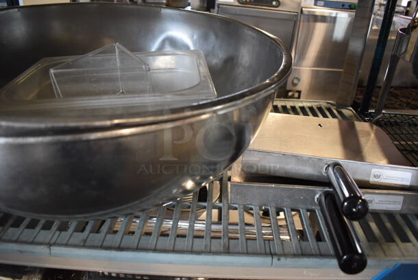 ALL ONE MONEY! Lot of Contents of Shelving Unit Including Metal Bowls, Chafing Dishes, Poly Bins, Bus Bins, Metal Baking Pans and Dish Caddies. Does Not Include Shelving Unit.  - Image 9 of 12