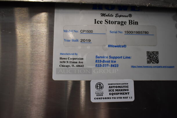 Howe Stainless Steel Commercial Ice Head on CP1500 Stainless Steel Ice Bin w/ 2 Black Poly Portable Ice Bins. 120 Volts, 1 Phase - Image 12 of 12