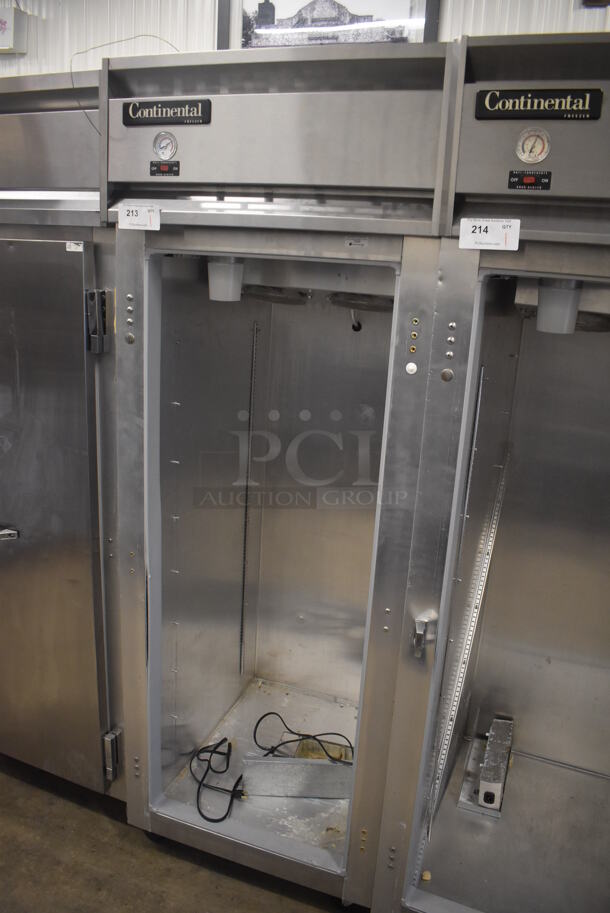 Continental 1FE Stainless Steel Commercial Single Door Reach In Freezer on Commercial Casters. Missing Door. 115 Volts, 1 Phase. 28.5x36x77.5. Tested and Powers On But Temps at 46 Degrees - Image 2 of 6