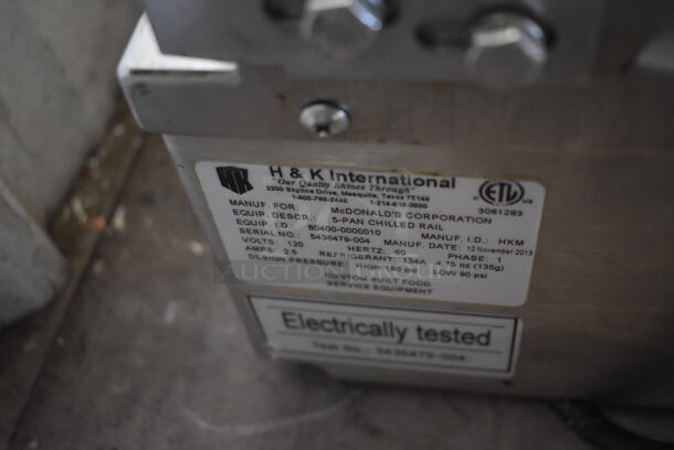 2013 H&K International Stainless Steel Commercial Countertop 5 Pan Chilled Rail. 44x13x7. Tested and Powers On But Does Not Get Cold - Image 4 of 4