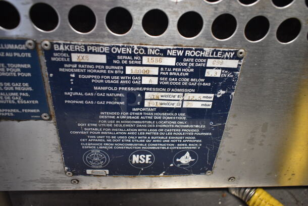Bakers Pride XX8 Stainless Steel Commercial Countertop Natural Gas Powered Charbroiler Grill.  - Image 4 of 4