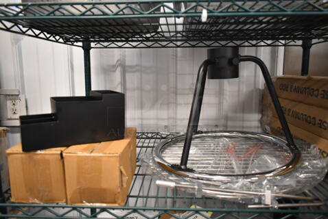 ALL ONE MONEY! Lot of 5 BRAND NEW Items Including 3 American Metalcraft BARB5 Matte Black Finish Stainless Steel Bar / Coffee Caddy - 8" x 4" x 4", Stand and Round Racks