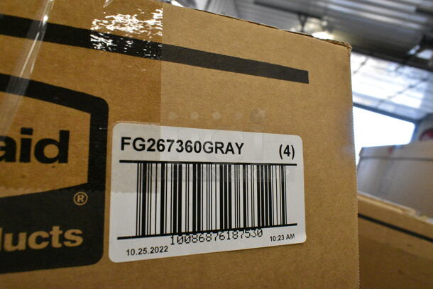 3 Boxes of 4 BRAND NEW SCRATCH AND DENT! Items; 1 Box Rubbermaid FG267360BLA Slim Jim Black Drop Shot Rectangular Trash Can Lid, 2 Box Rubbermaid FG267360GRAY Slim Jim Gray Drop Shot Rectangular Trash Can Lid. 3 Times Your Bid!  - Image 5 of 5