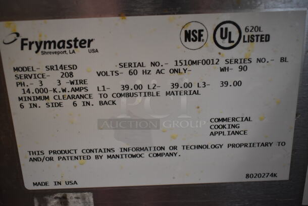 2015 Frymaster SR14ESD Stainless Steel Commercial Floor Style Electric Powered Deep Fat Fryer. 208 Volts, 3 Phase.  - Image 5 of 7