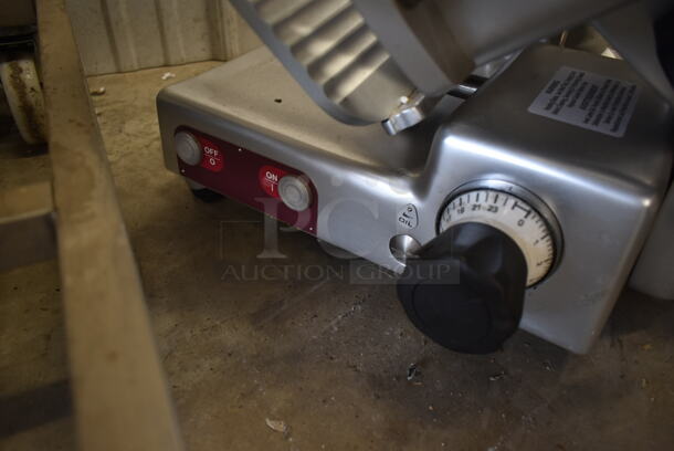 BRAND NEW SCRATCH AND DENT! Estella 348SLM12 Stainless Steel Commercial Countertop Meat Slicer w/ Blade Sharpener. 120 Volts, 1 Phase. Tested and Working! - Image 6 of 7