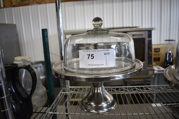 Metal Cake Stand w/ Glass Dome Lid. 13x13x11.5 - Image 1 of 3