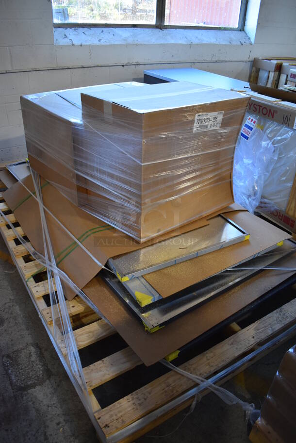 PALLET LOT OF Various BRAND NEW Items Including Stainless Steel Panels, Royston 72003133-296 3 Tier Rack and Royston 72003485-007 Chip Racks  - Image 1 of 7
