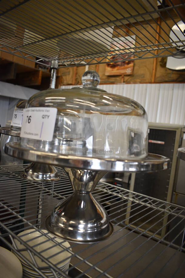 Metal Cake Stand w/ Glass Dome Lid. 13x13x11.5 - Image 2 of 3