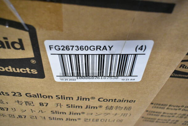 3 Boxes of 4 BRAND NEW SCRATCH AND DENT! Rubbermaid FG267360GRAY Slim Jim Gray Drop Shot Rectangular Trash Can Lid. 3 Times Your Bid!  - Image 5 of 5