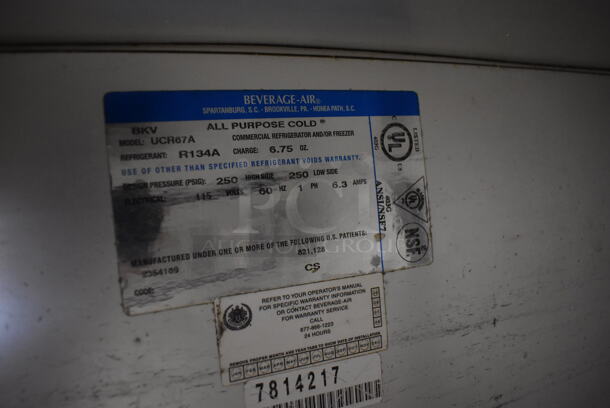 Beverage Air Stainless Steel Commercial 2 Door Undecounter Cooler on Commercial Casters. 115 Volts, 1 Phase. 67x33x34. Cannot Test Due To Cut Power Cord - Image 5 of 5