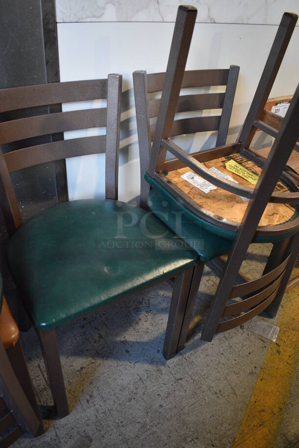 4 Brown Metal Dining Chairs w/ Green Seat Cushion. 17x16x32. 4 Times Your Bid! - Image 2 of 3