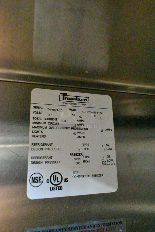 Traulsen RLT132WUT-FHS Stainless Steel Commercial Single Door Reach In Freezer. 115 Volts, 1 Phase. Tested and Working! - Image 4 of 4