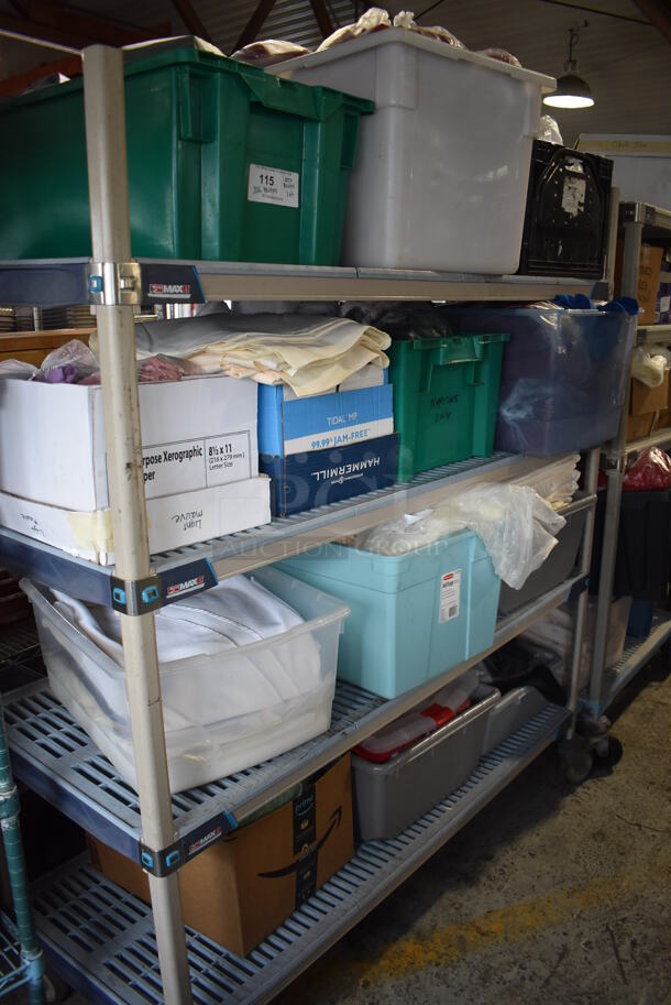 ALL ONE MONEY! Lot of 4 Tiers Worth of Various Items Including Tablecloths! Does Not Include Shelving Unit - Image 1 of 12