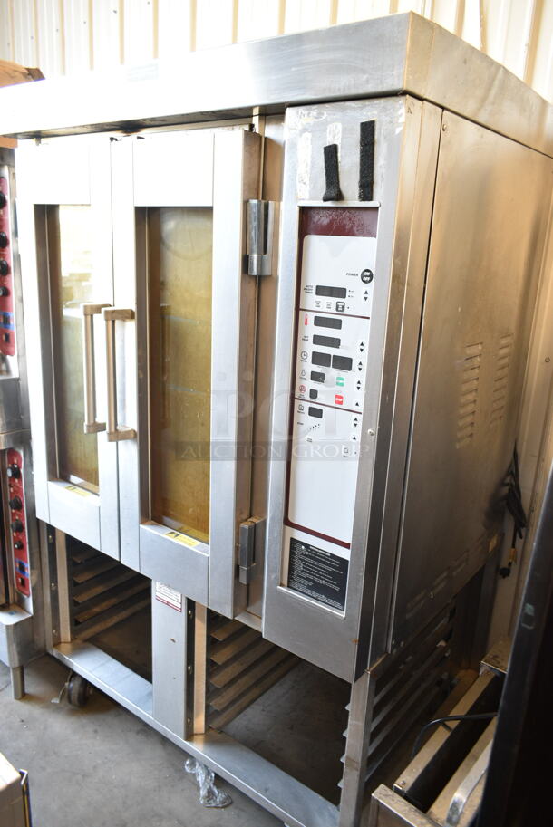 Baxter Stainless Steel Commercial Electric Powered Mini Rotating Rack Oven w/ Lower Double Pan Rack on Commercial Casters. 240 Volts, 3 Phase.  - Image 2 of 7