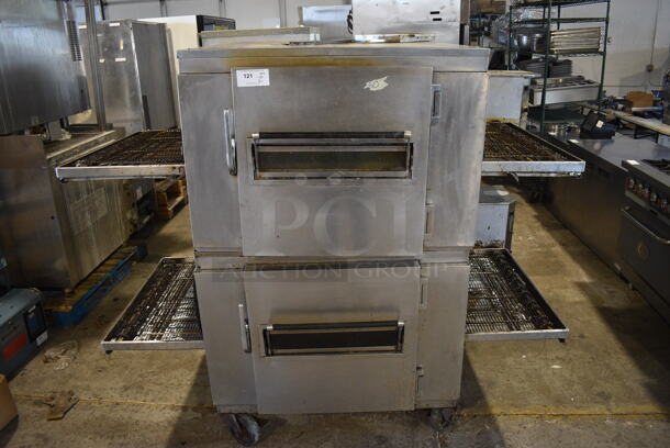 2 Lincoln Impinger 1450 Stainless Steel Commercial Natural Gas Powered Conveyor Pizza Oven on Commercial Casters. 80x60x65.5. 2 Times Your Bid!