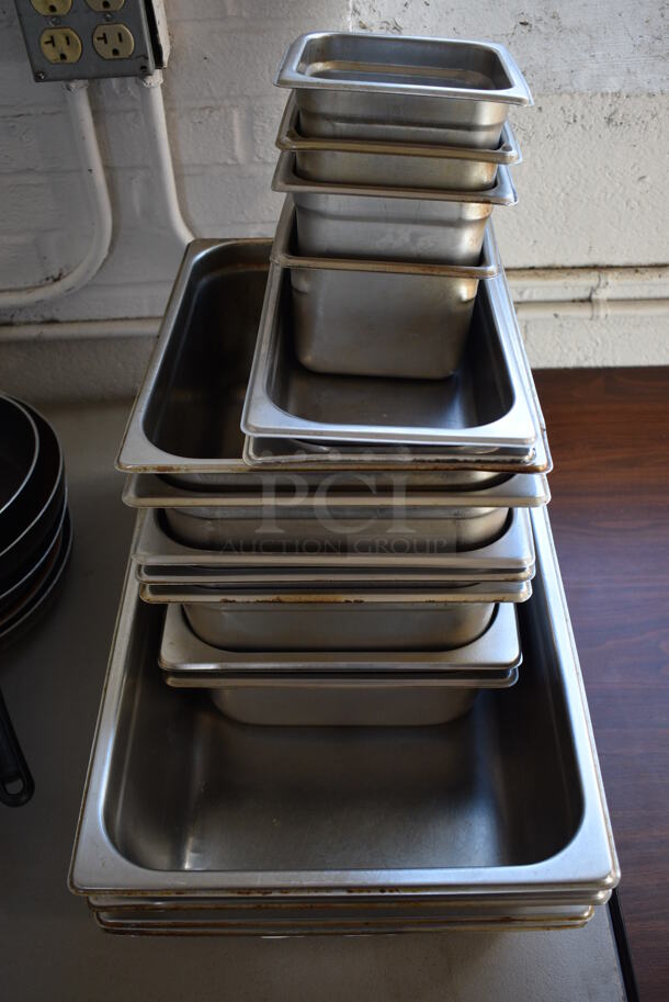ALL ONE MONEY! Lot of 17 Various Stainless Steel Drop In Bins. Includes 1/6x4, 1/2x4, 1/1x4