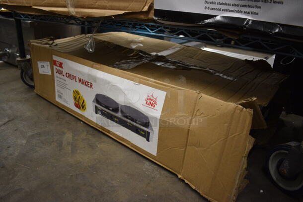 IN ORIGINAL BOX! Carnival King 382CM16DBL Stainless Steel Commercial Countertop Electric Powered 2 Burner Crepe Maker. 208-240 Volts, 1 Phase. 34x18x7 - Image 4 of 10