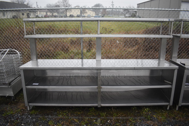 Stainless Steel Commercial Counter w/ Double Over Shelf and 2 Under Shelves. 108x24x66 - Image 1 of 5