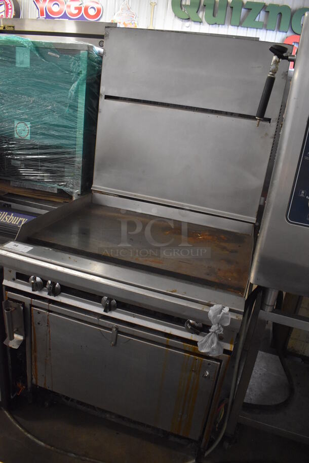 Stainless Steel Commercial Natural Gas Powered Flat Top Griddle w/ Convection Oven and Back Splash on Commercial Casters. 36x34x72.5 - Image 3 of 6