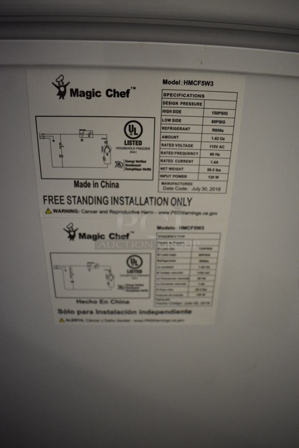 Magic Chef HMCF5W3 Free Standing Freezer. Tested and Working (Main Building) - Image 11 of 11