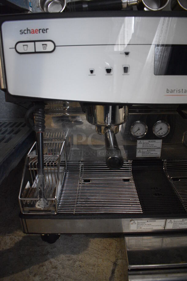 Schaerer Barista Stainless Steel Commercial Countertop 2 Group Espresso Machine w/ 6 Portafilters, 2 Steam Wands and 2 Hoppers. 208 Volts, 1 Phase. 29x22x30 - Image 5 of 6