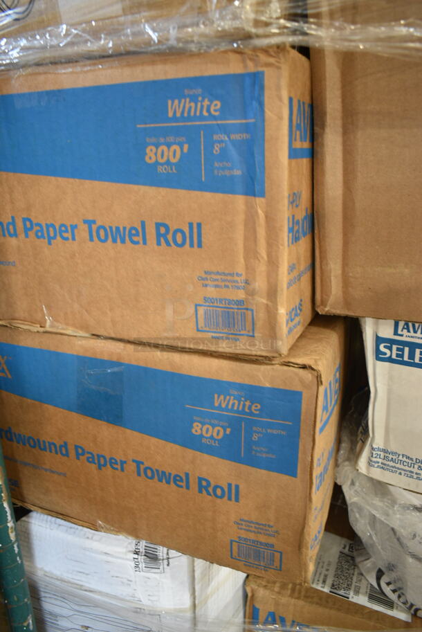 PALLET LOT of 43 BRAND NEW Boxes Including 500AL301BALL Ball 9 oz. Customizable Aluminum Cup with Ball Logo Design - 645/Case, 394325L Noble NexGen Powder-Free Disposable Blue Hybrid 3 Mil Thick Gloves - Large - 1000/Case, 128HD32COMBO ChoiceHD 32 oz. Microwavable Translucent Plastic Deli Container and Lid Combo Pack - 240/Case, 130ROLLKFSSH Visions 18" x 15 1/2" Pre-Rolled Linen-Feel White Napkin and Hammersmith Heavy Weight Silver Plastic Cutlery Set - 100/Case, 128HD16BULK ChoiceHD 16 oz. Microwavable Translucent Plastic Deli Container - 480/Case, 2 Box 5001RT800B Lavex 8" White Hardwound Paper Towel, 800 Feet / Roll - 6/Case, 5001RTSELNAT Lavex Select 1-Ply Natural Kraft Paper Towel Roll, 665 Feet / Roll - 6/Case, Dart 85HTB1R 8" x 8" x 3" Black Foam Square Take Out Container with Perforated Hinged Lid, 50010CAFE Choice 10 oz. Cafe Print Poly Paper Hot Cup - 1000/Case, 407CPAN62A Choice 6" x 2" Round Straight-Sided Aluminum Cake Pan, 612527PCO Choice 7" Round Standard Weight Foil Take-Out Pan with Dome Lid, 561L850YL Creative Converting 013014 100' Mimosa Yellow Disposable Plastic Table Cover, 176BD5BR Choice 5 Gallon Brown Beverage / Juice Dispenser. 43 Times Your Bid!  - Image 10 of 12