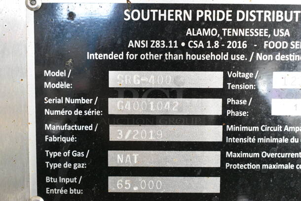 2019 Southern Pride SRG-400 Stainless Steel Commercial Floor Style Natural Gas Powered Smoker on Commercial Casters. 65,000 BTU.  - Image 6 of 10