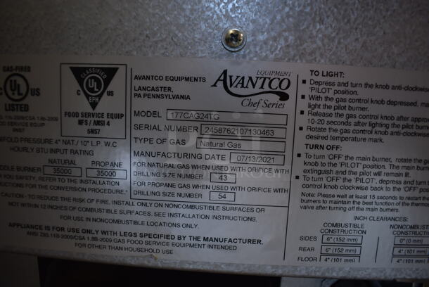 LIKE NEW! 2021 Avantco 177CAG24TG Stainless Steel Commercial Countertop Natural Gas Powered Flat Top Griddle. 35,000 BTU. - Image 7 of 7