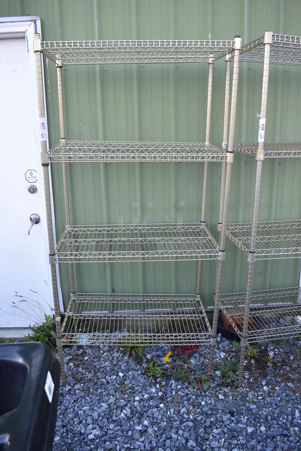 Gold Finish 4 Tier Wire Shelving Unit. BUYER MUST DISMANTLE. PCI CANNOT DISMANTLE FOR SHIPPING. PLEASE CONSIDER FREIGHT CHARGES. 36x21x75 - Image 2 of 4