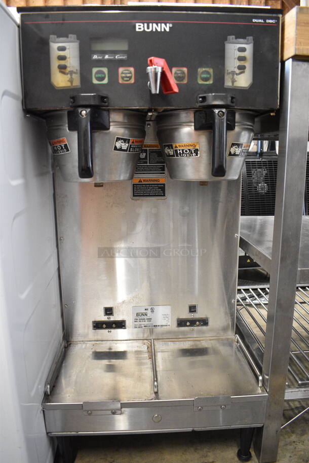2015 Bunn DUAL SH DBC Stainless Steel Commercial Dual Coffee Machine w/ Hot Water Dispenser, 2 Satellite Servers and 2 Metal Brew Baskets. 120/208-240 Volts, 1 Phase.  - Image 3 of 8