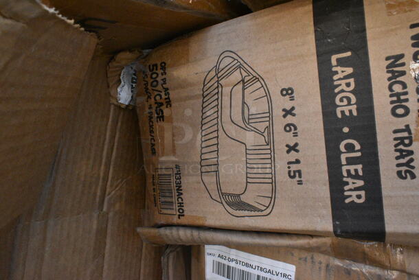 23 BRAND NEW Boxes Including 130CLFKSNH Choice Clear Heavy Weight Wrapped Plastic Cutlery Pack with Napkin - 500/Case, 394345LNoble NexGen Powder-Free Disposable Black Hybrid 3 Mil Thick Gloves - Large - 1000/Case, 394345L Noble NexGen Powder-Free Disposable Black Hybrid 3 Mil Thick Gloves - Large - 1000/Case, 433NACHOL Carnival King Large Two Compartment Plastic Nacho Tray - 500/Case, 433W20SHBGC Choice 20 lb. Shorty White Paper Bag - 500/Case, 245CPB10WHTPRINT Choice 10" x 10" x 2" White Corrugated Pizza Box - 50/Case. 23 Times Your Bid!  - Image 12 of 12
