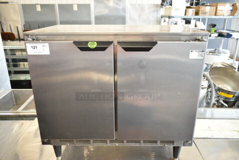 Beverage Air UCR34Y-17 Stainless Steel Commercial 2 Door Undercounter Cooler. 115 Volts, 1 Phase. Tested and Powers On But Does Not Get Cold
