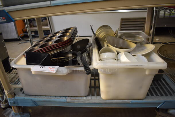 ALL ONE MONEY! Tier Lot of Various Items Including Muffin Baking Pans and Ceramic Saucers