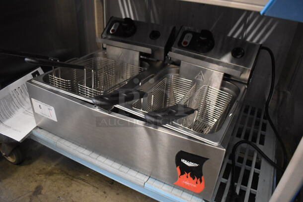 BRAND NEW! Vollrath FFA 8020 Stainless Steel Commercial Countertop Electric Powered 2 Bay Fryer w/ 4 Metal Baskets. 220 Volts. 23x19x12. Tested and Working! - Image 3 of 7