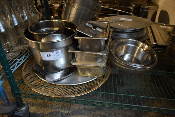 ALL ONE MONEY! Tier Lot of Various Items Including Stainless Steel Drop In Bins and Metal Baking Pan