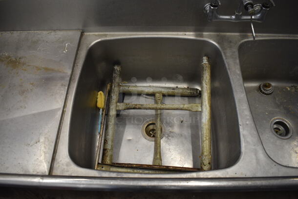 Stainless Steel Commercial 3 Bay Sink w/ Left Side Drainboard, 2 Faucets, 2 Handle Sets and Spray Nozzle Attachment. 110x30x25. Bays 24x24x12. Drainboards 30x25x1 - Image 3 of 6