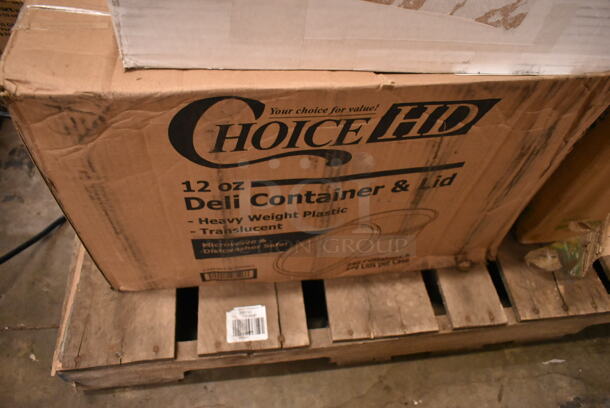 PALLET LOT of 30 BRAND NEW Boxes Including 600TWMS1648 16" x 48" Stainless Steel Tubular Wall Mounted Shelf, 500CC9 Choice 9 oz. Clear PET Customizable Plastic Squat Cold Cup - 1000/Case, 500TO883 Choice 8" x 8" x 3" Microwaveable 1-Compartment Black / Clear Plastic Hinged Container - 100/Case, CHoice 12 oz Deli Container, 12 oz Foam Bowls, 5013339XXH Lavex Pro 33 Gallon 2.5 Mil 33" x 39" Low Density Heavy-Duty Industrial Contractor Black Trash Bag Can Liner - 100/Case, 395RP09 EcoChoice Compostable Sugarcane / Bagasse 9" Plate - 500/Case, 127CH32F Choice 32 oz. Clear RPET Tall Hinged Deli Container with Domed Lid - 200/Case, Choice 8 Quart Full Size Folding Chafer. 30 Times Your Bid! - Image 4 of 12