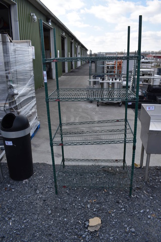 Metro Green Finish 4 Tier Wire Shelving Unit. BUYER MUST DISMANTLE. PCI CANNOT DISMANTLE FOR SHIPPING. PLEASE CONSIDER FREIGHT CHARGES. 36x24x74