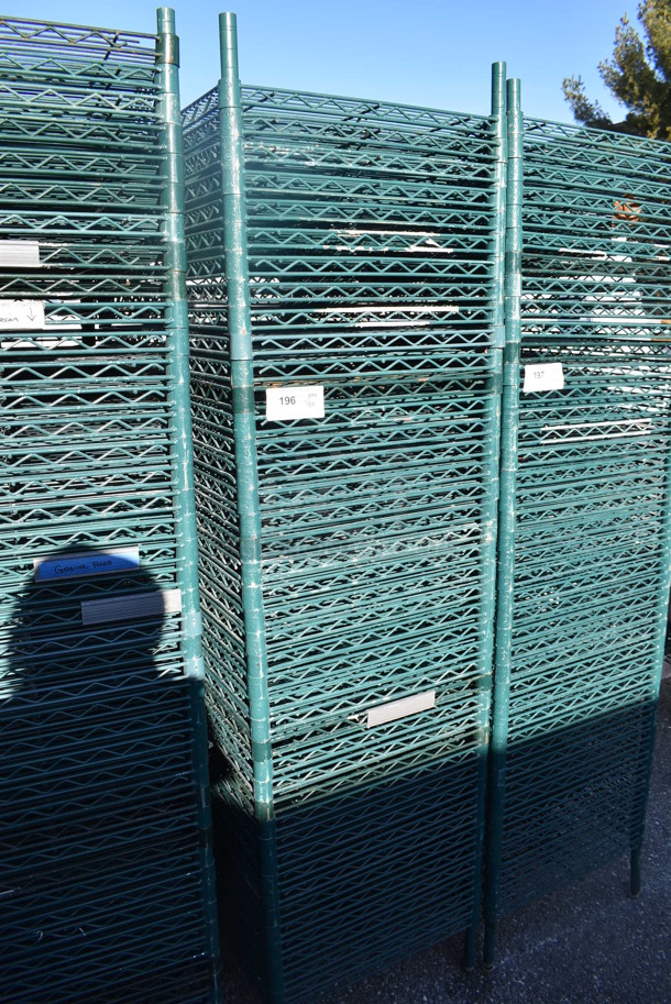 ALL ONE MONEY! Lot of 42 Green Finish Wire Shelves and 4 Poles. 36x21x1.5, 76" - Image 2 of 4