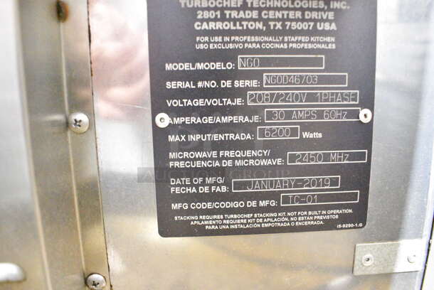 2019 Turbochef NGO Metal Commercial Countertop Electric Powered Rapid Cook Oven. 208/240 Volts, 1 Phase. - Image 4 of 4