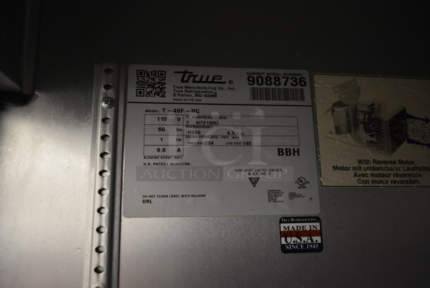 2017 True T-49F-HC Stainless Steel Commercial 2 Door Reach In Freezer w/ Poly Coated Racks on Commercial Casters. 115 Volts, 1 Phase. Tested and Powers On But Does Not Get Cold - Image 6 of 7